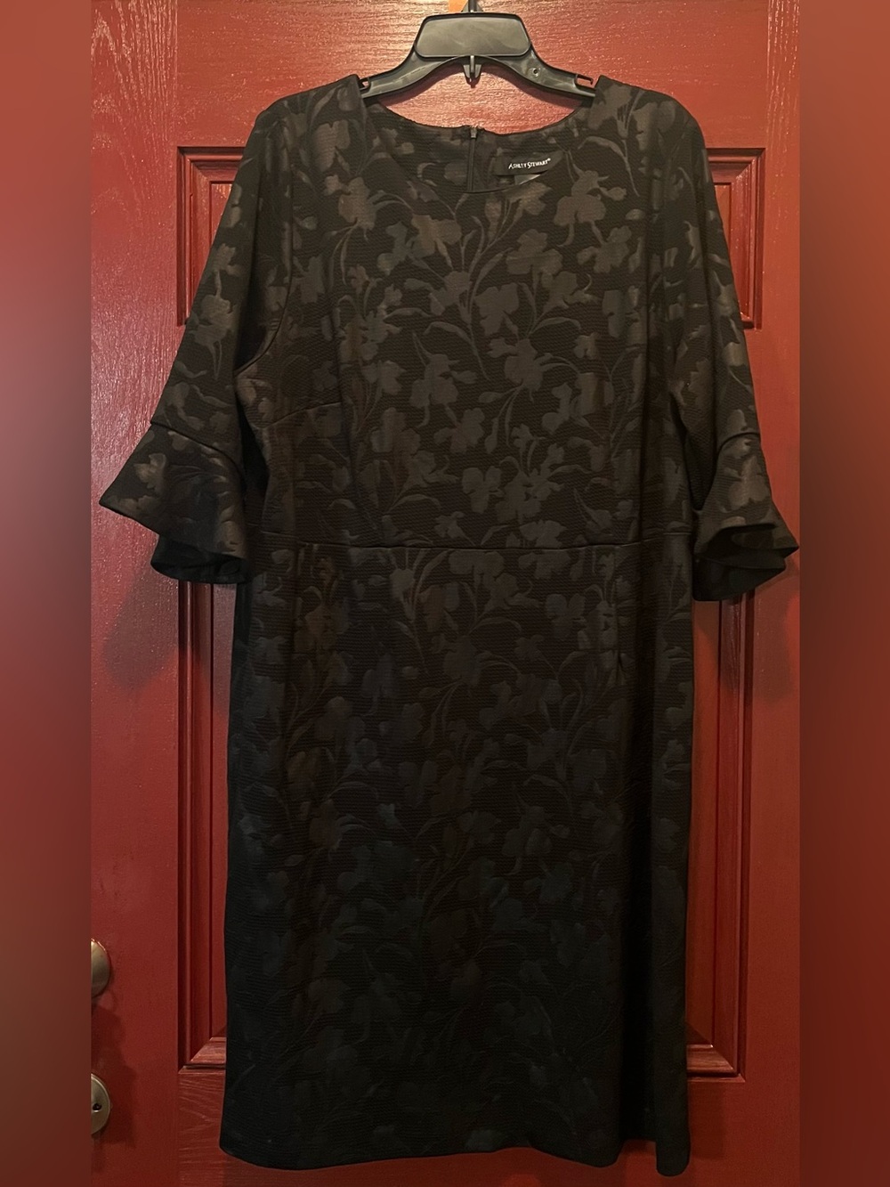 Ashley Stewart Black Floral Jacquard Midi Dress